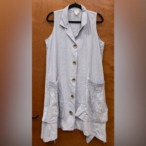 For Cynthia LinenBlend Dress Asymmetrical/Tunic ButtonUp Pockets Lagenlook Sz LG